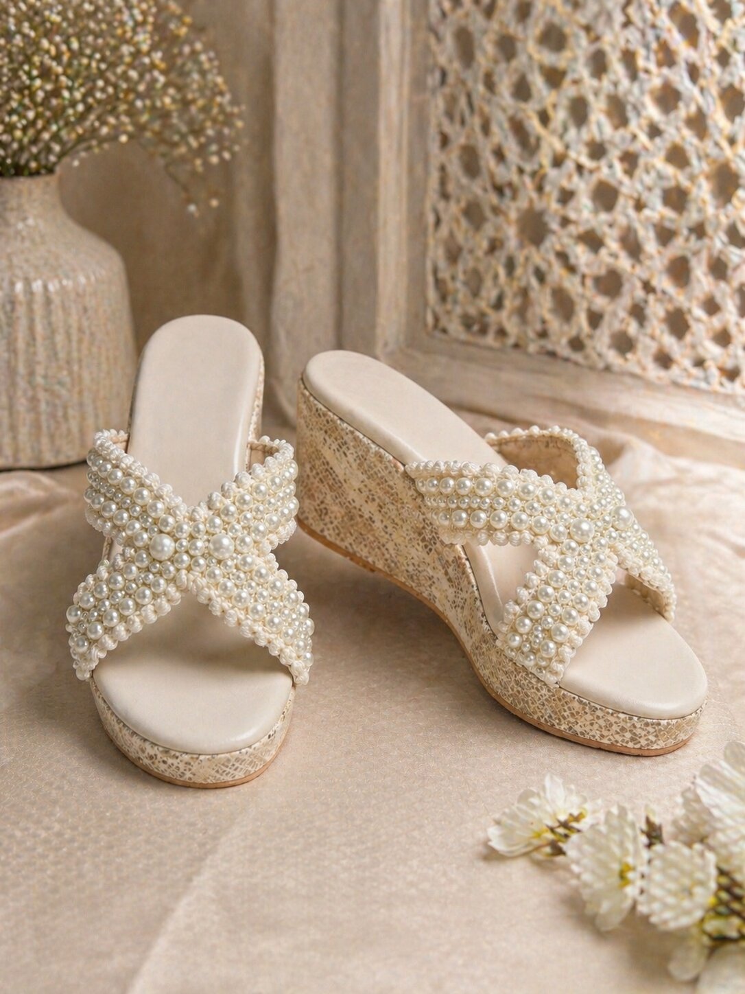 Ivory Pearl Embellished Wedges | 2.5 Inch | 2.5 Inches
