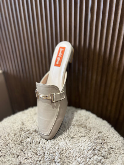 Cream Luxe Buckle Mules