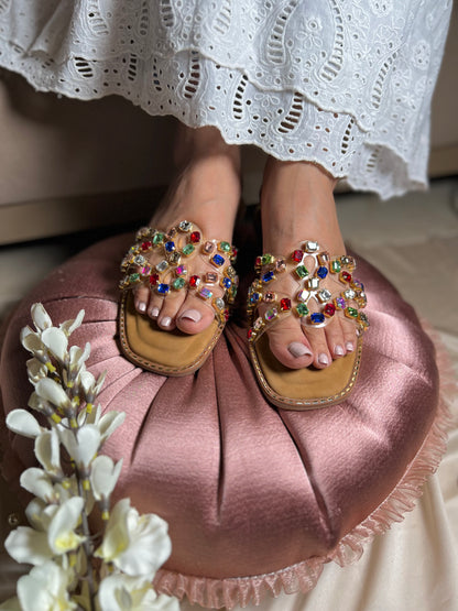 Crystal Chic Strappy Flats - Rainbow
