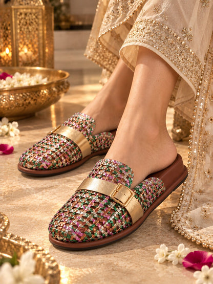 Luxe Woven Buckle Comfort Slider - Festive Multicolor