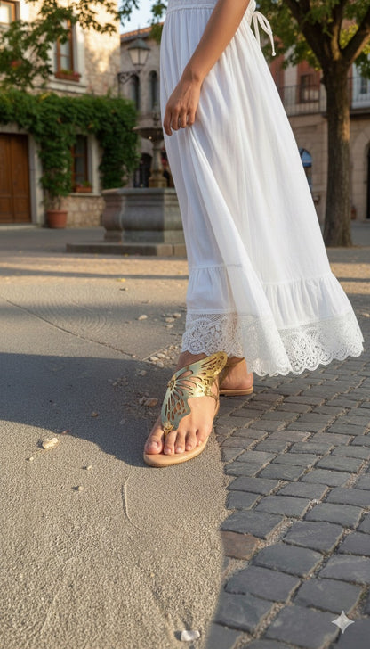 Golden 3D Butterfly Tie-Up Flats