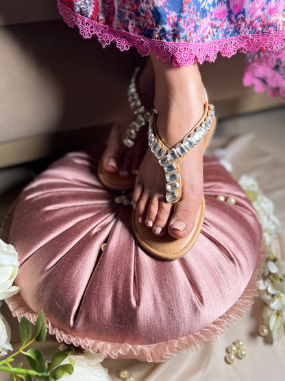 Crystal Glow V-Shape Flats with Back Elastic