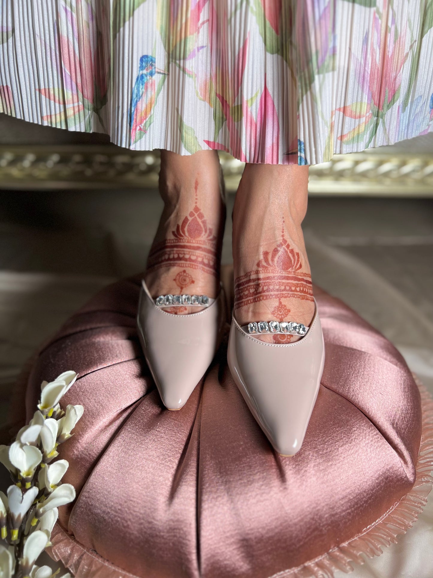 Blush Luxe Crystal Kitten Heels