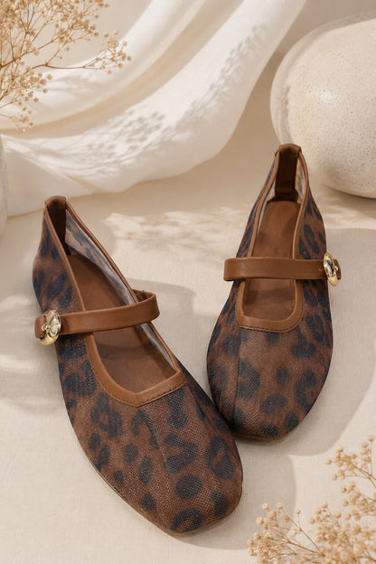 Leopard Print Buckle Mary Jane Ballerinas