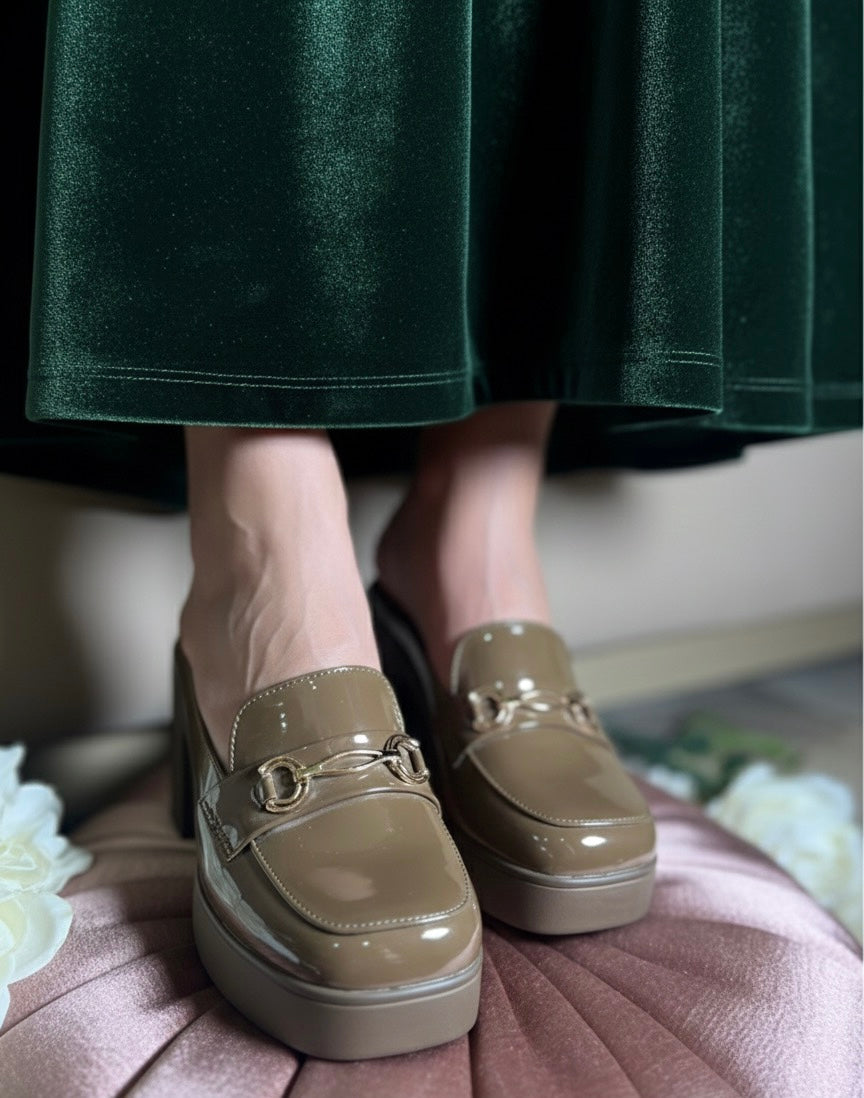 Olive Block-Heel Mules