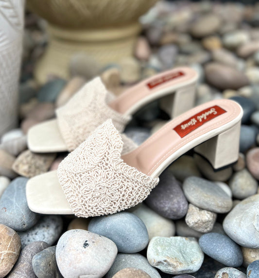 Ivory Crochet Block Heels Sandal Stories