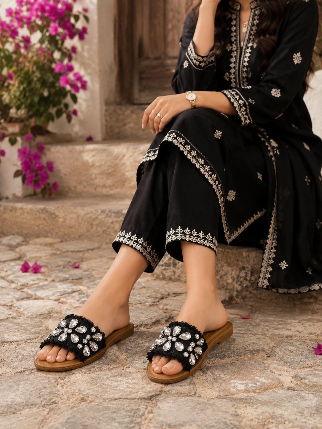 Midnight Glam Embellished Flats