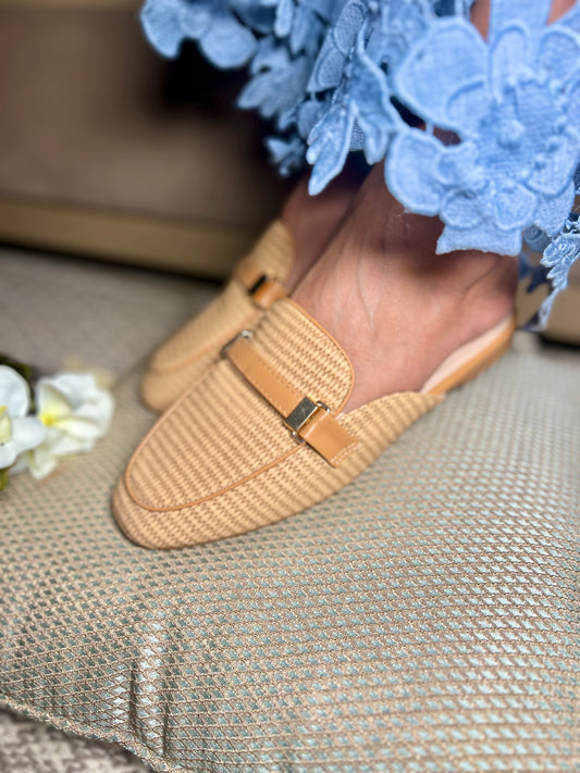 Caramel Beige Woven Mules