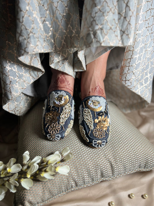 Midnight Dusk Embroidered Mules
