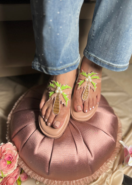 Palm Paradise Sliders - Nude Pink