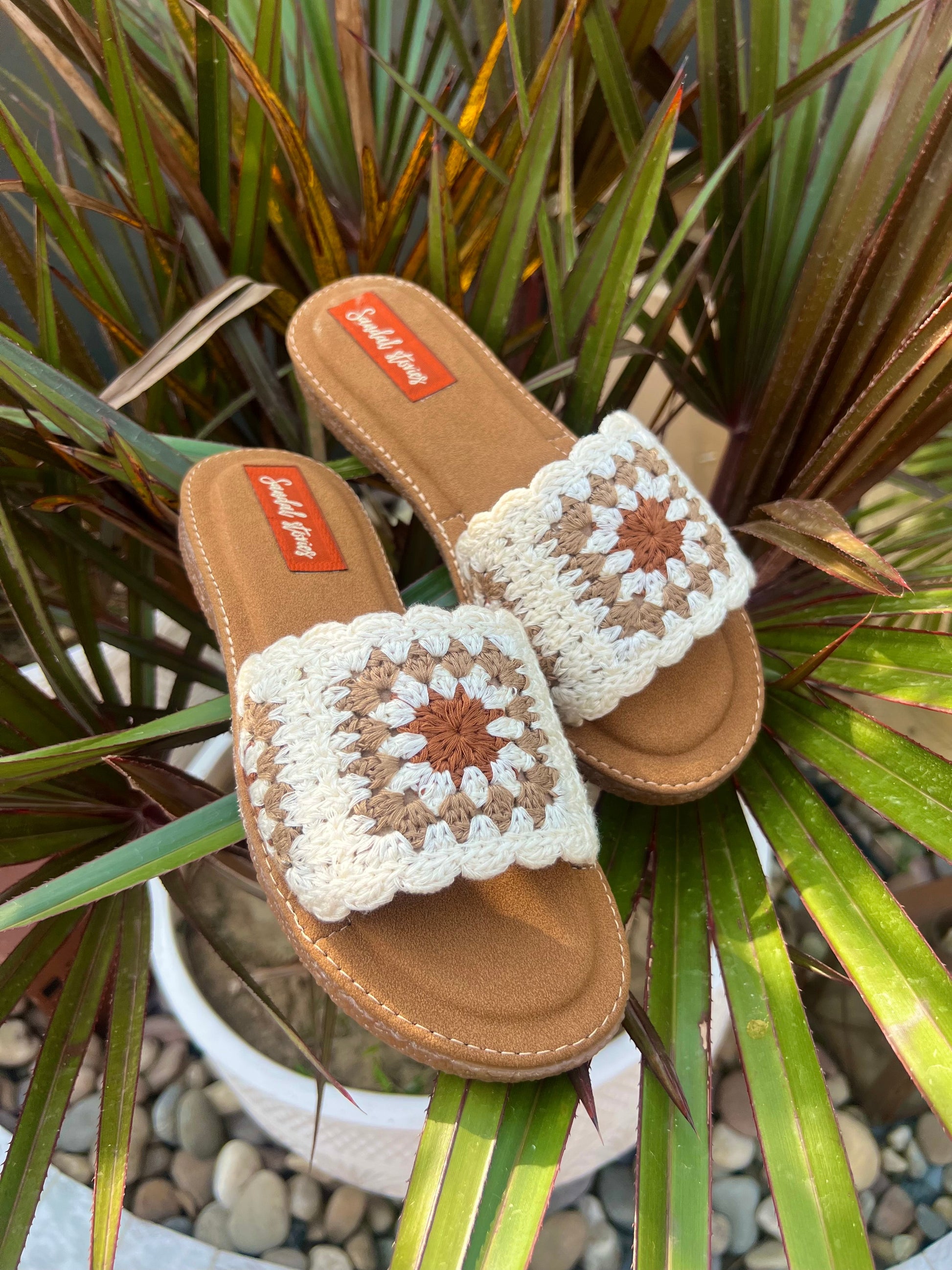 Noor Crochet Comfort Flats - Sand Beige Sandal Stories
