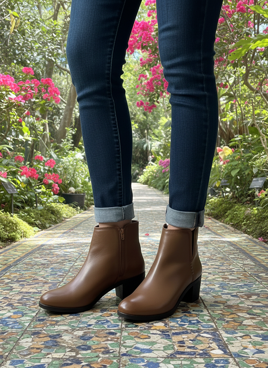 Classic Brown Block Heel Ankle Boots