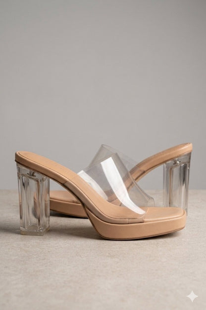 Glam Glass Block Heel Sandals