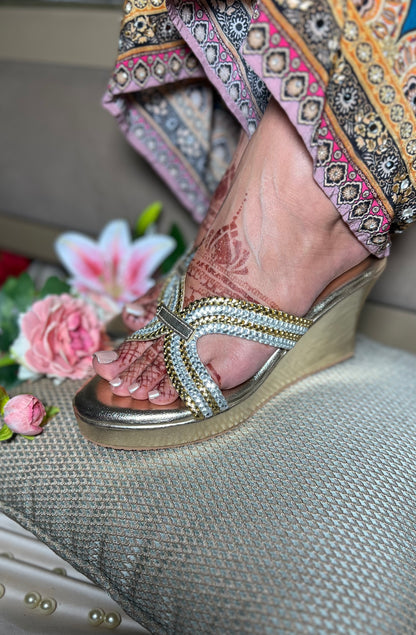 Golden Glitz Wedge Sandals