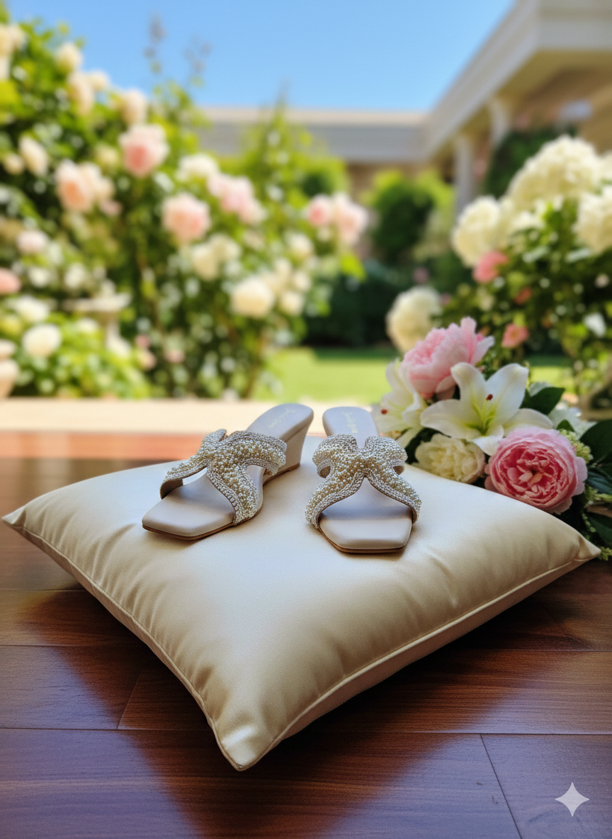 Pearl Grace Embellished Wedge Heels