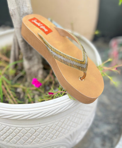 Metallic V Shape Comfort Wedges Sandal Stories