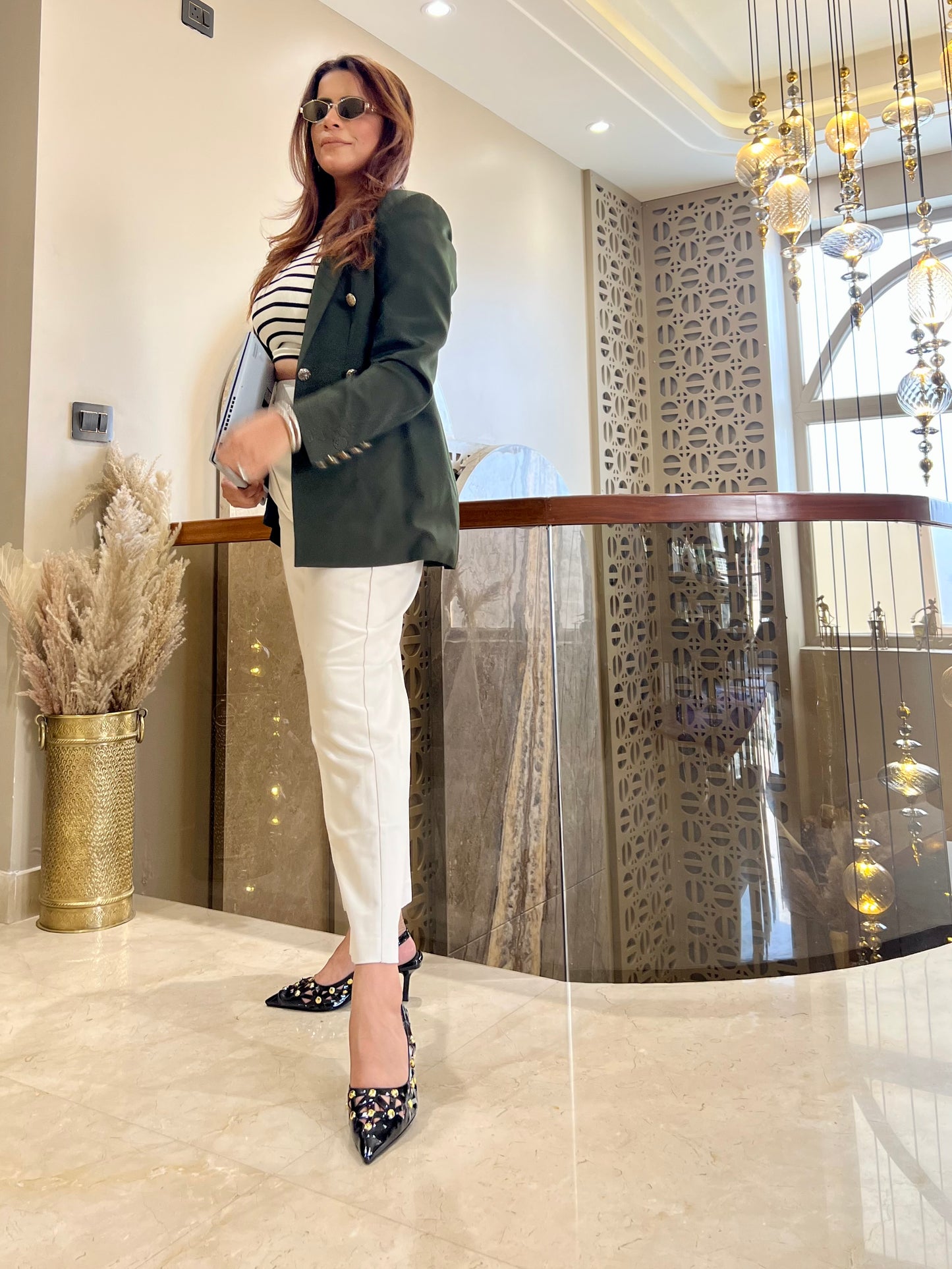 Black Patent Studded Cutwork Flats