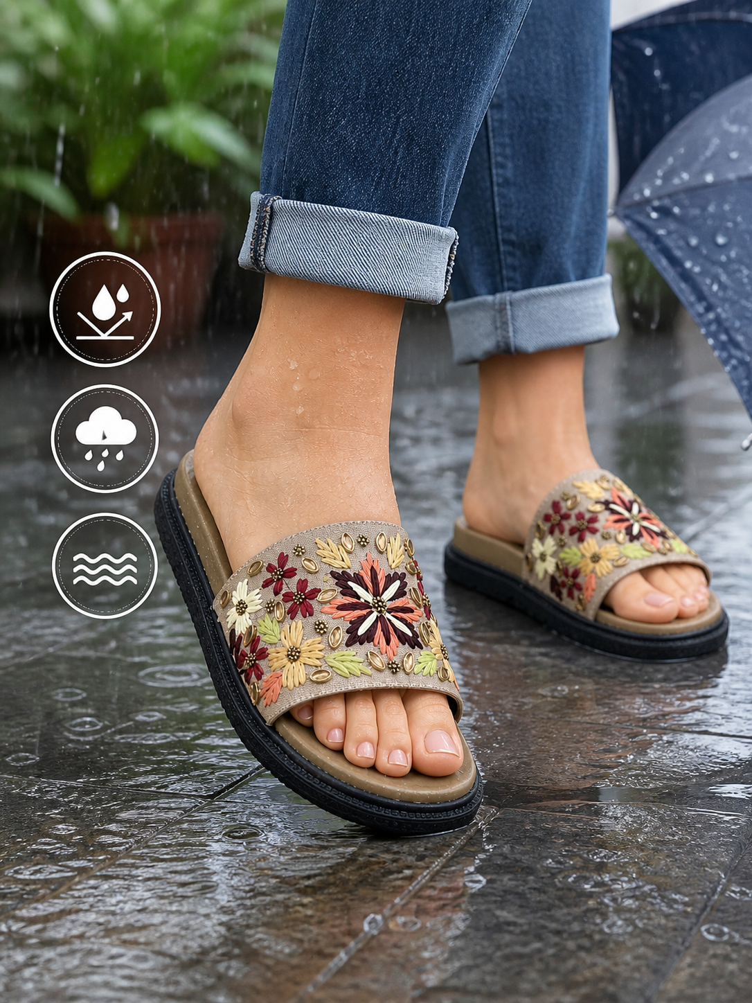 Monsoon Bloom Embroidered Sliders | Monsoon Friendly