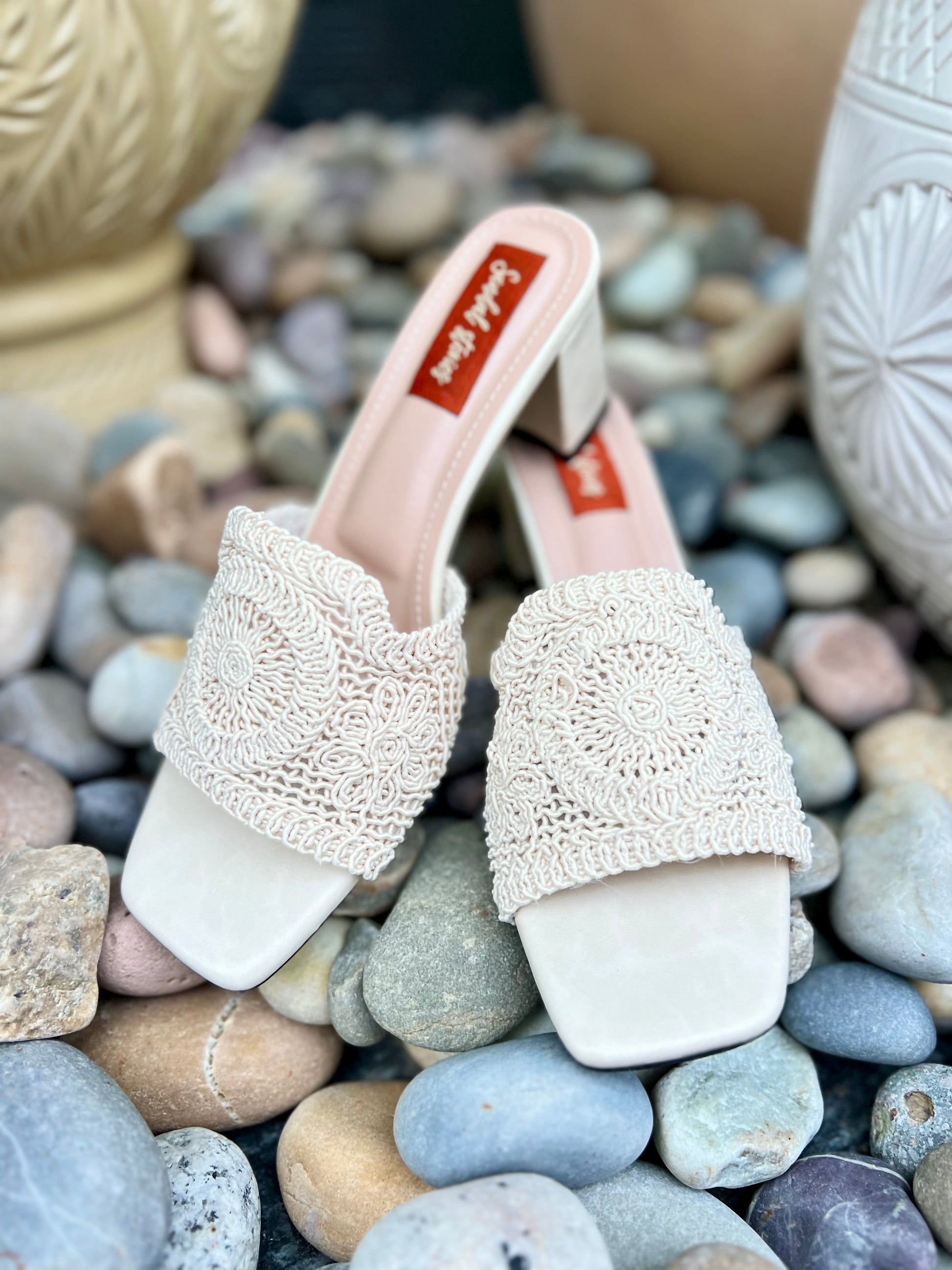 Ivory Crochet Block Heels Sandal Stories