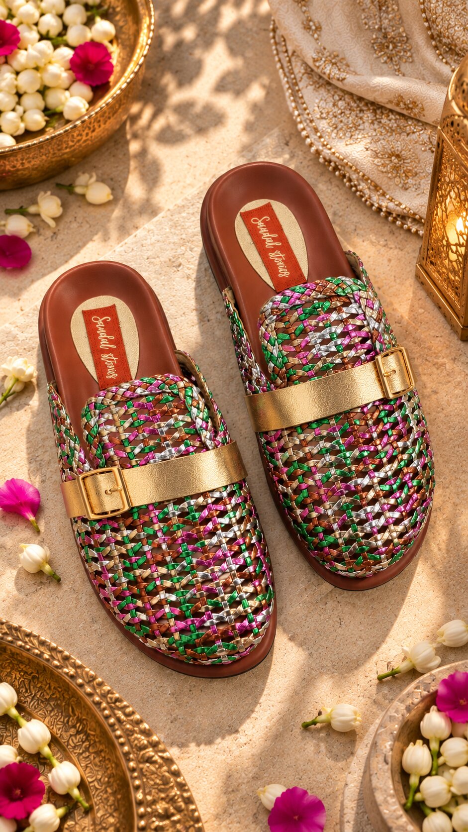 Luxe Woven Buckle Comfort Slider - Festive Multicolor