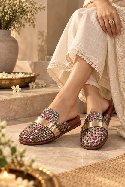 Luxe Woven Buckle Comfort Slider - Festive Multicolor