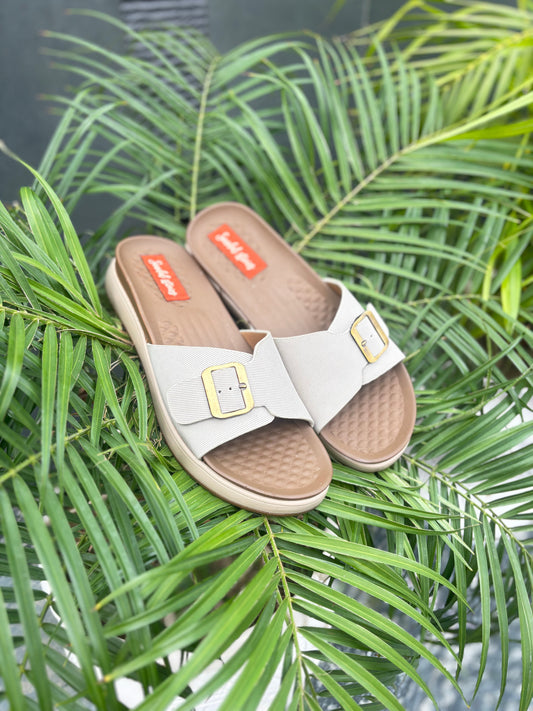 Ivory Buckle Comfort Slides | Ultra Comfortable Sandal Stories