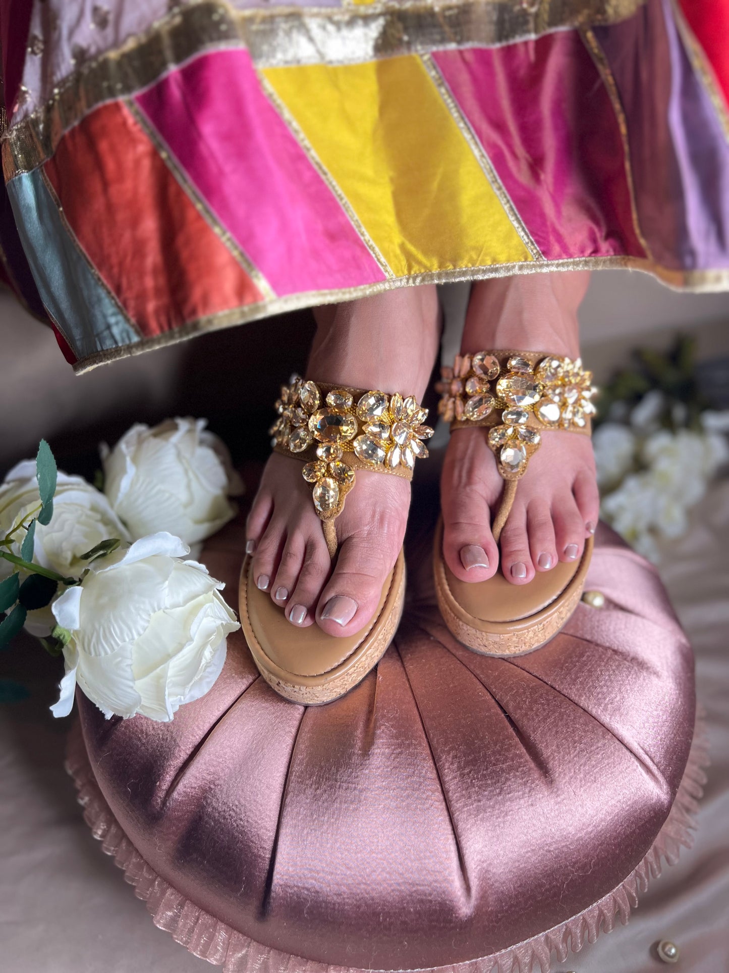 Gold Diamond Embellished Wedges