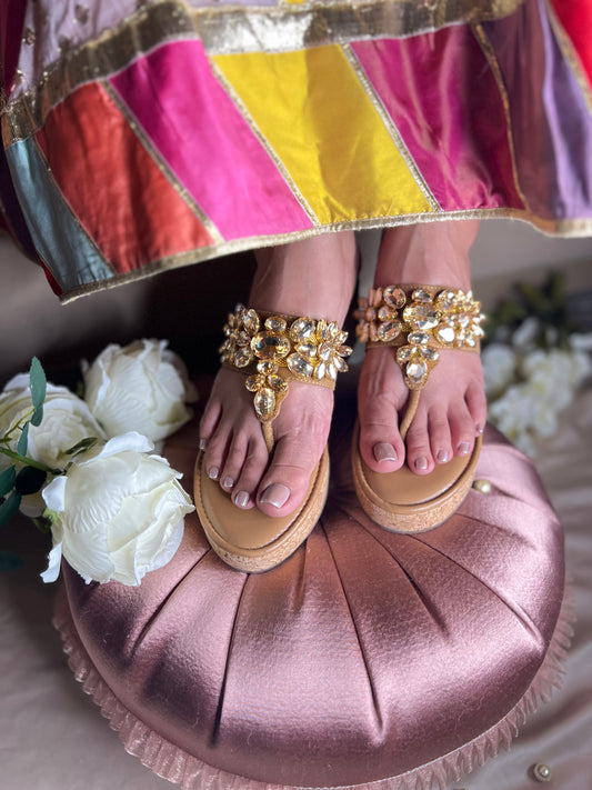 Gold Diamond Embellished Wedges