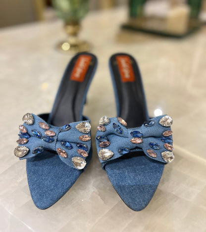 Classy Denim Dazzle Heels Sandal Stories