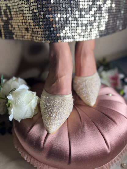 Pearl Sequin Pointed-Toe Heels