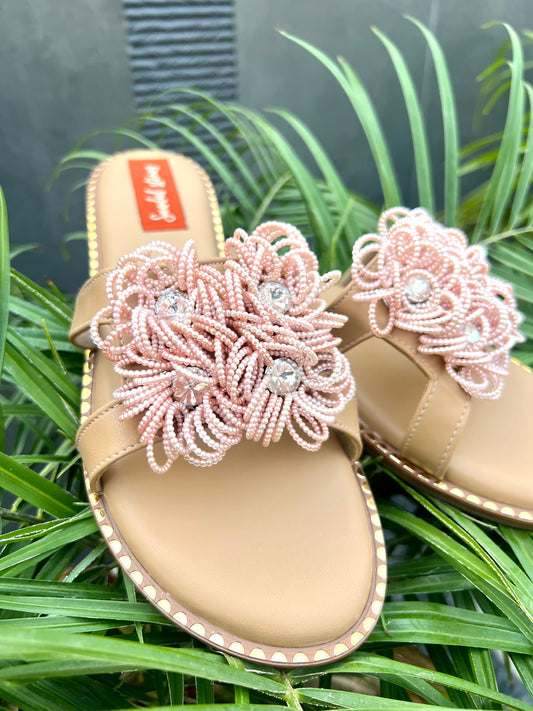 Blush Beaded Bloom Slides