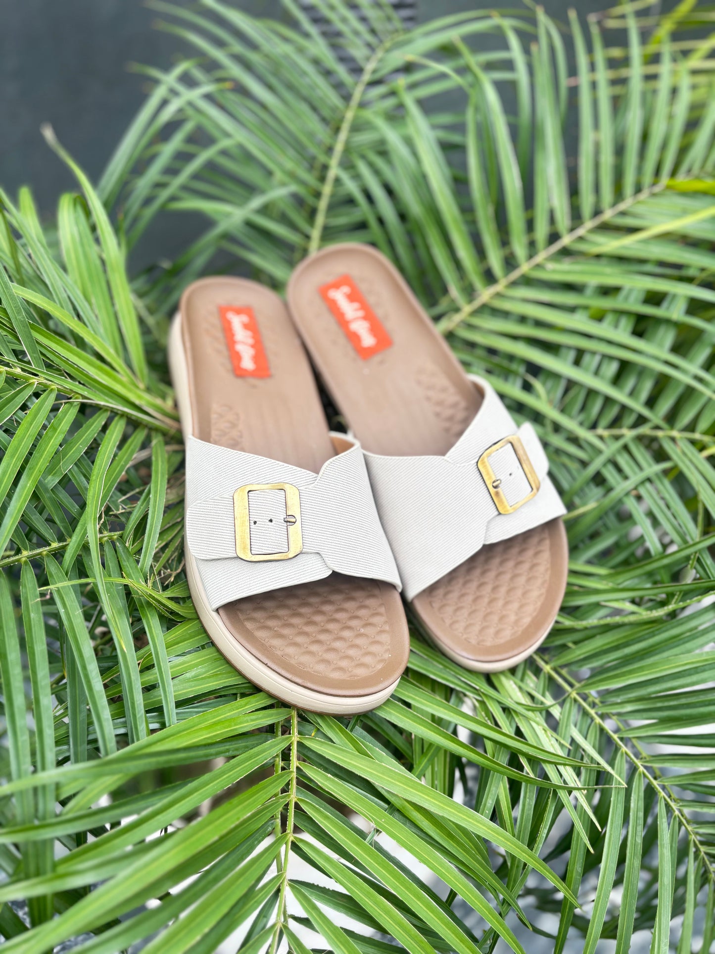 Ivory Buckle Comfort Slides | Ultra Comfortable Sandal Stories