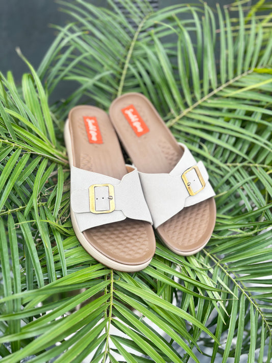 Ivory Buckle Comfort Slides | Ultra Comfortable Sandal Stories