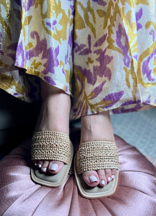 Woven Raffia Slide Flats