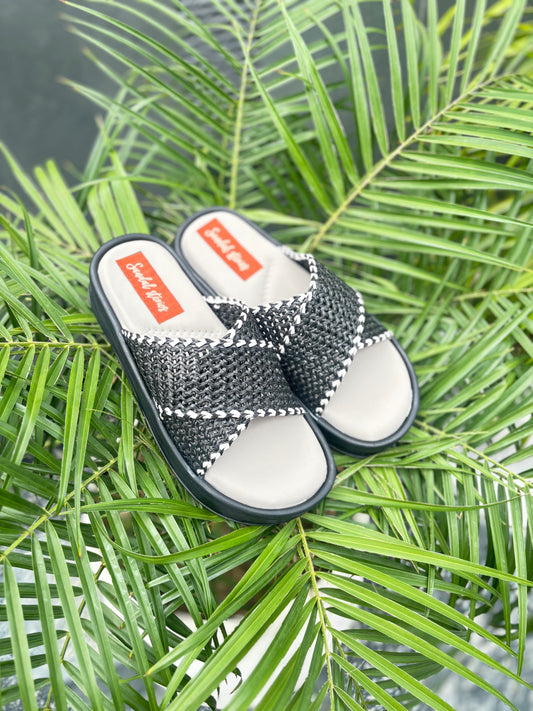 Braided Bliss Wedges Sliders – Classic Black Sandal Stories