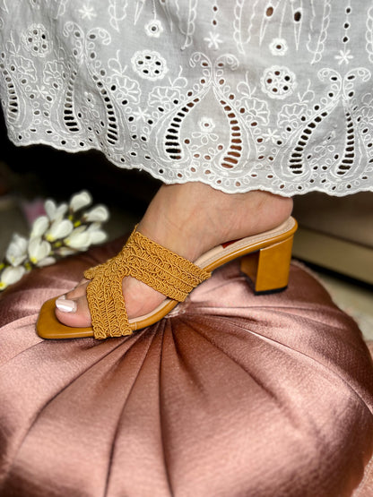 Crochet Mustard Charm Block Heels