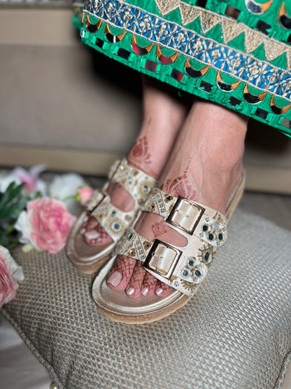 Mirror Glam Embroidered Crock Sole Comfort Sliders