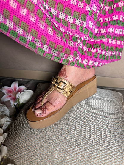 Luxe Gold Buckle Platforms - Beige