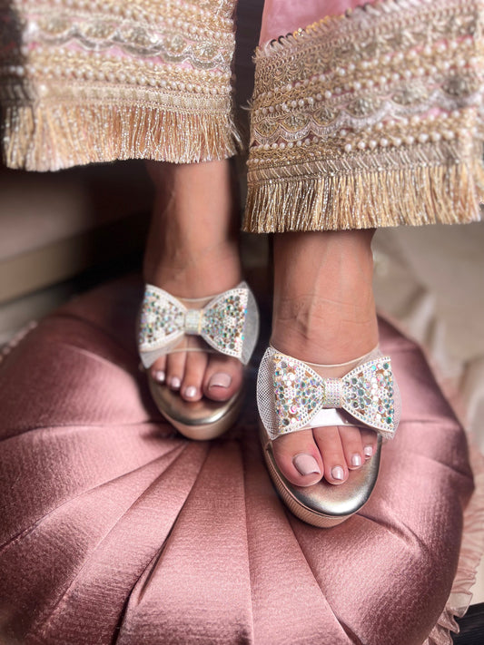 Crystal Bow Embellished Wedges Sandal Stories