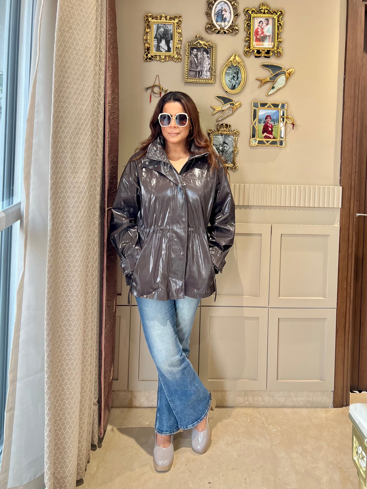 Mocha Gloss Slingback Block Heels