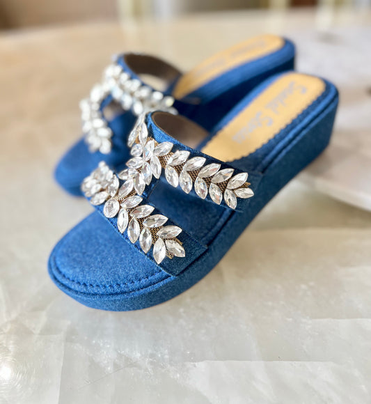 Denim Embellished Comfort Wedges