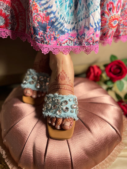 Crystal Luxe Denim Block Heel