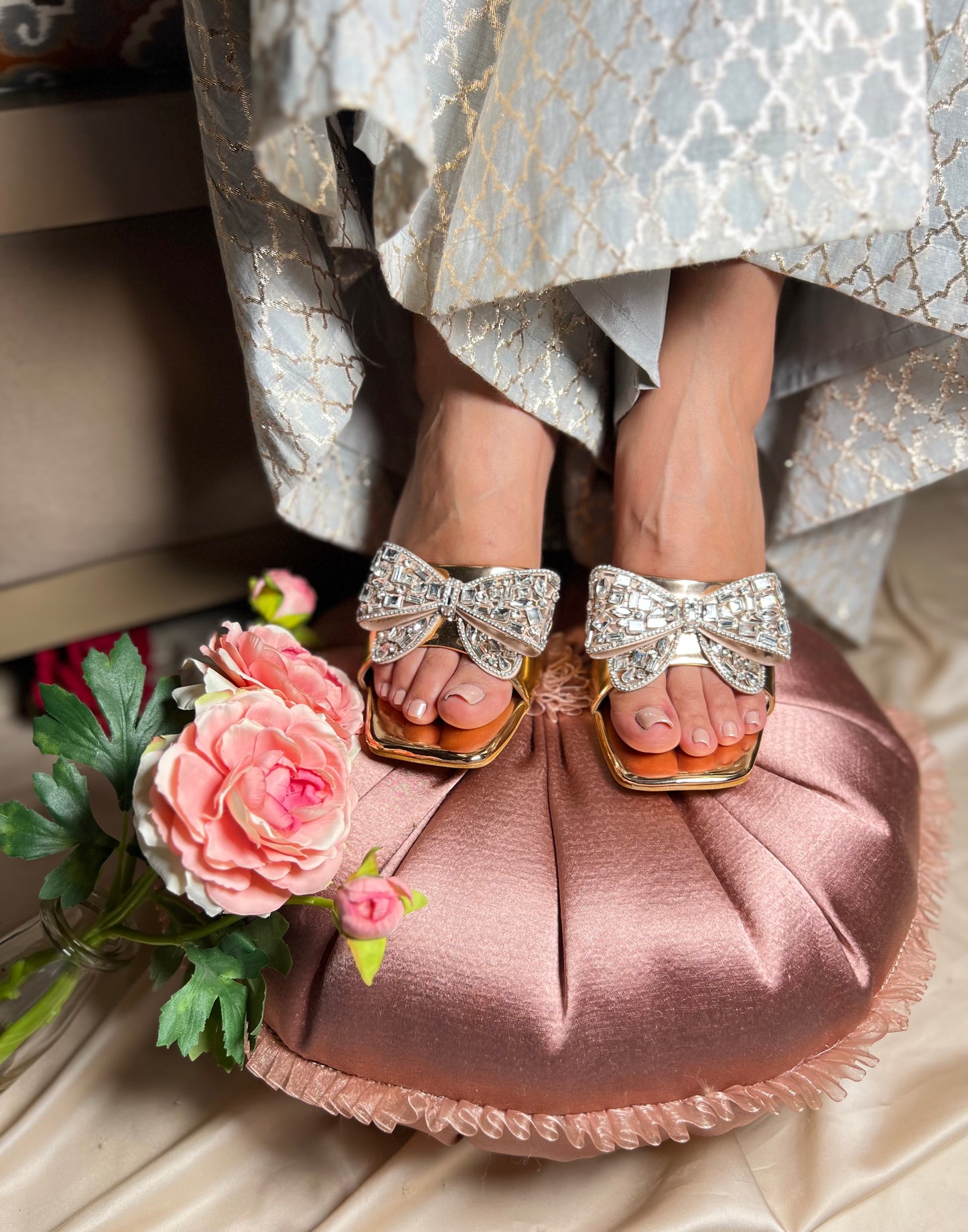 Golden Glam Bow EMBELLISHED Heels