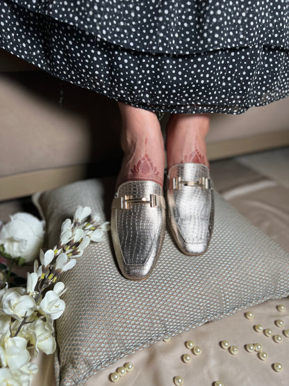 Champagne Croc Textured Mules