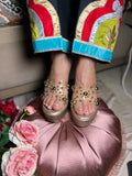 Golden Glam Studded Wedges | 3.5 Inch Heel
