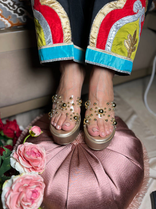 Golden Glam Studded Wedges