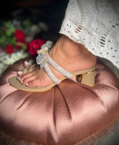 Crystal Bow Embellished Block Heels Sandal Stories