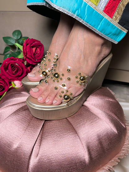 Golden Glam Studded Wedges