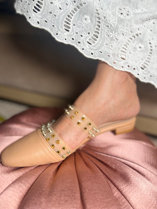 Studded Chic Beige Flats