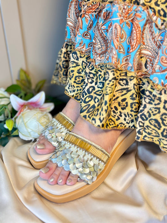 Mother of Pearl Embellished Luxe Wedges Sandal Stories